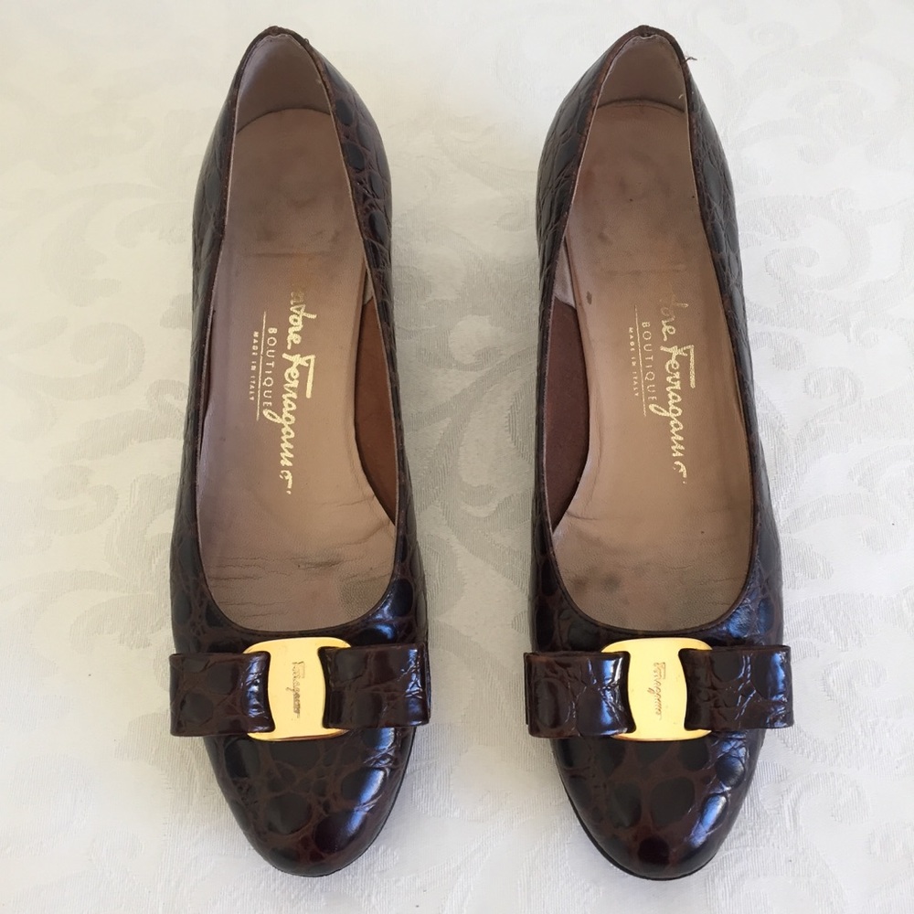 Salvatore Ferragamore croc bow pumps